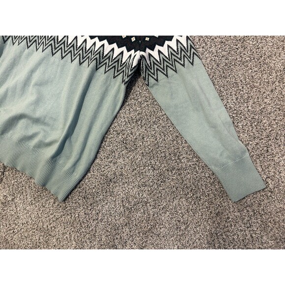 L.L.Bean Women's Large Cotton/Cashmere Sweater Turtleneck Intarsia Green - Picture 3 of 6